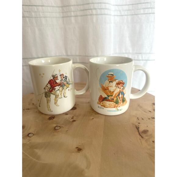 None and/or Unknown Other - Norman Rockwell Fishing Mugs Trout Dinner & Catching the Big One Set (1987)